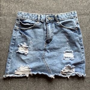 Distressed Denim Mini Skirt